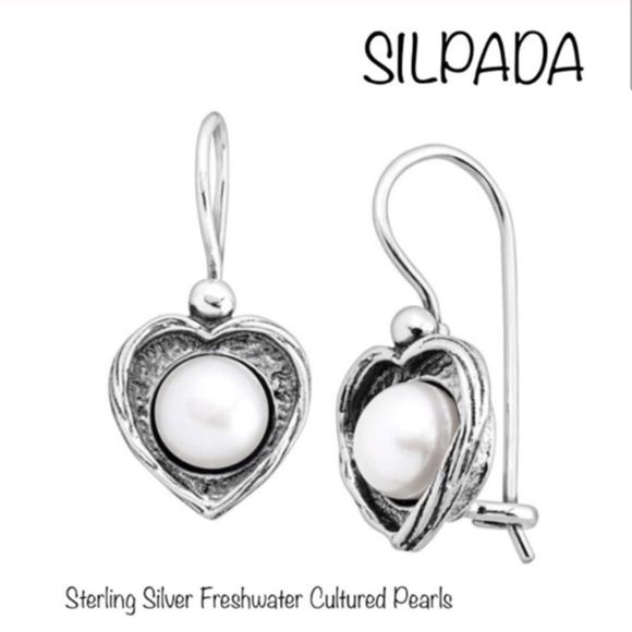 SILPADA ‘Forever Fearless’ Sterling Silver 925 Heart Shaped Pearl Drop Earrings - Picture 5 of 8